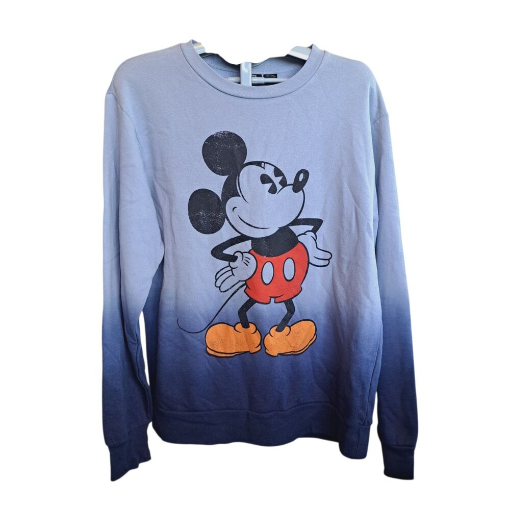 Disney Adult Mickey Mouse Classic Crewneck Blue Ombre Sweatshirt Size Large